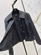 Point Collar Cropped Leather Coat