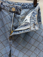 Rhombus Pattern Denim Pants