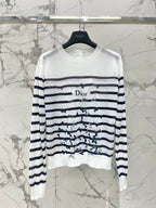 Bow Embroidery Stripe Knit Top