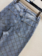 Rhombus Pattern Denim Pants