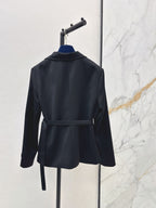 Black Belted Coat & Zipper Skirt Set