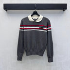 Contrast Collar Striped Knit Top
