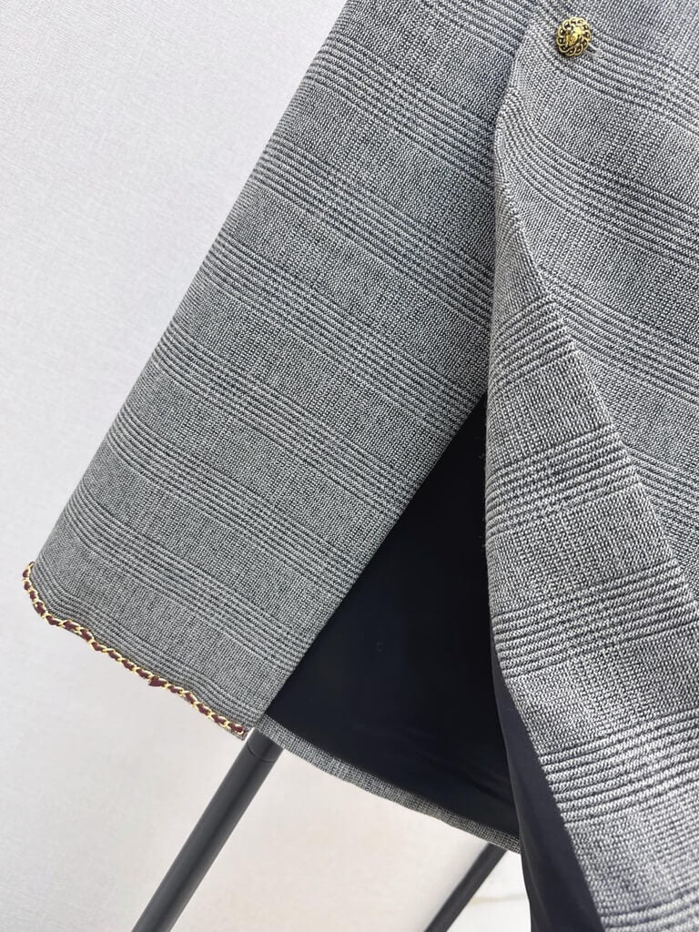 Plaid Cropped Blazer Skirt Set