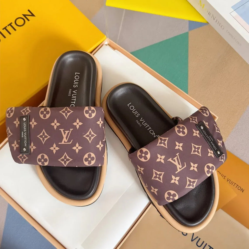 Classic Hook-and-Loop All-Over Print Brown Sandals