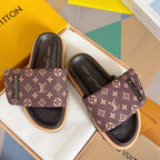 Classic Hook-and-Loop All-Over Print Brown Sandals