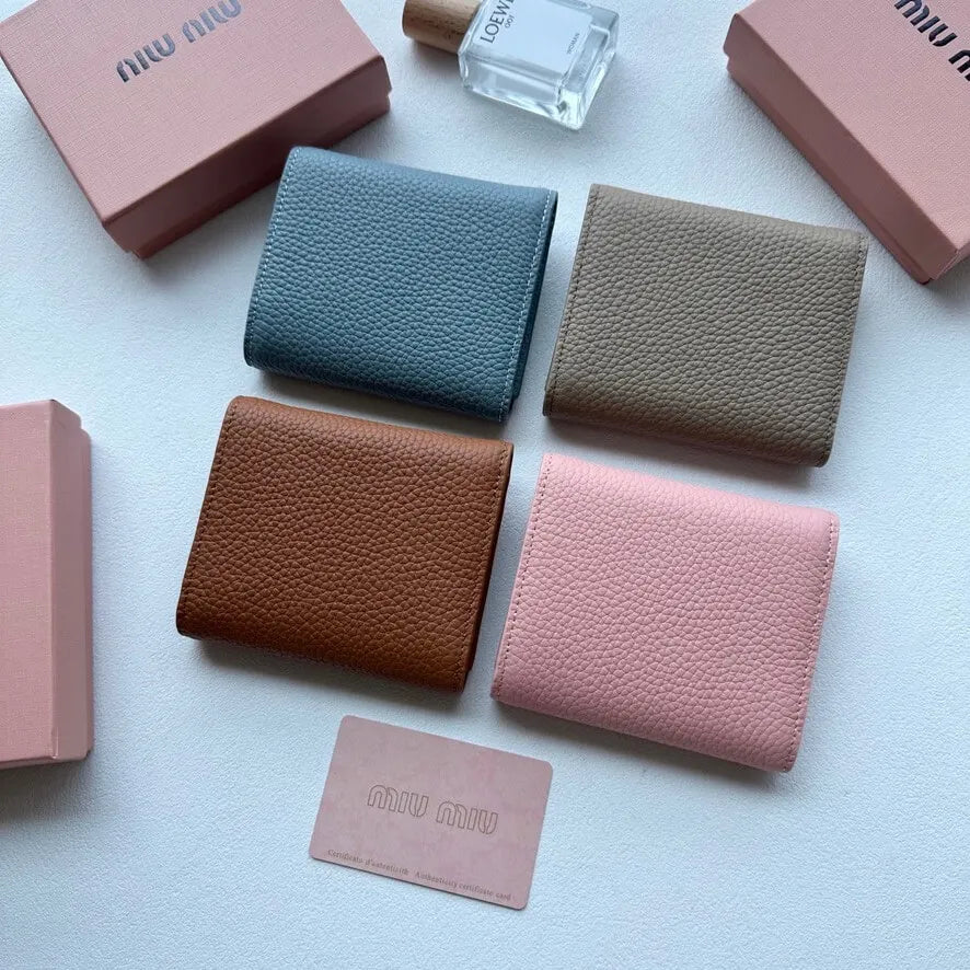 Multi-Color Grained Leather Short Wallet