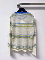 Scallop Neck Striped Hollow Knit Top