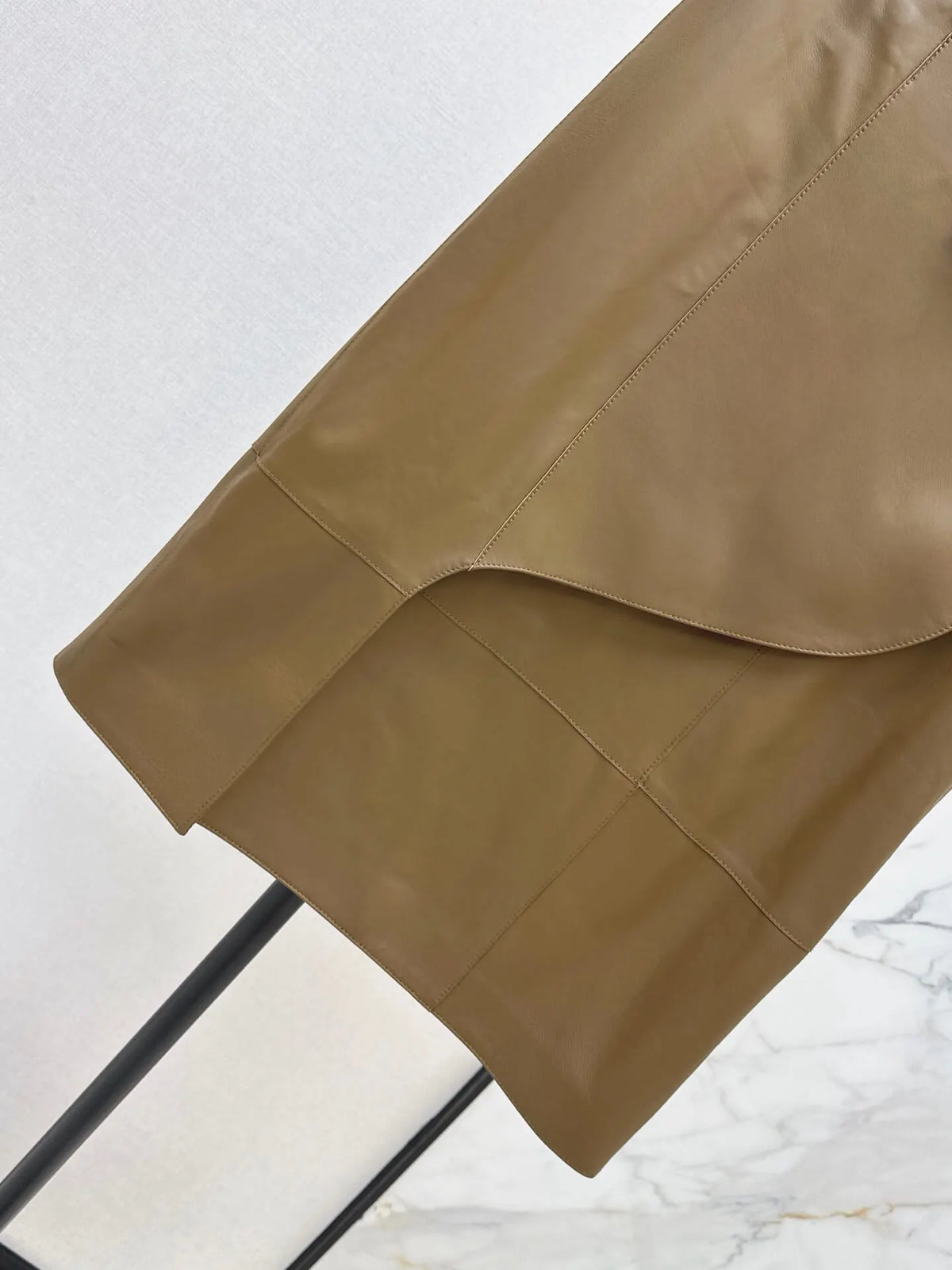 Brown Cropped Leather Jacket Skirt Set