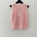 Hardware Trim Openwork Knit Vest