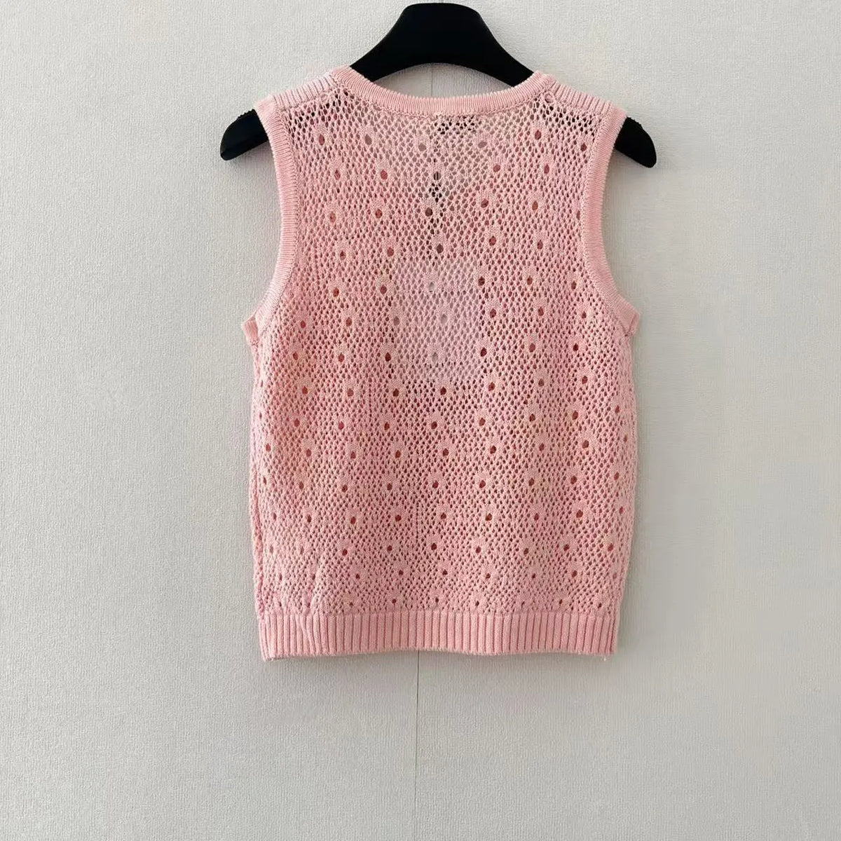 Hardware Trim Openwork Knit Vest