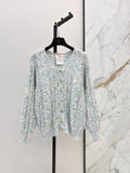 Multicolor Mohair V-neck Hollow Knit Cardigan