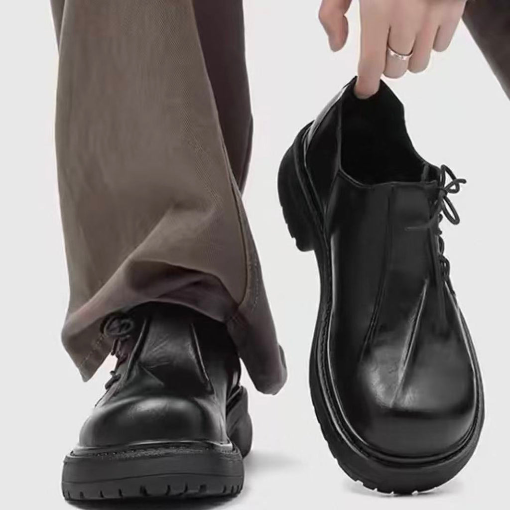 Pleated Square‑Toe Leather Dress Shoe