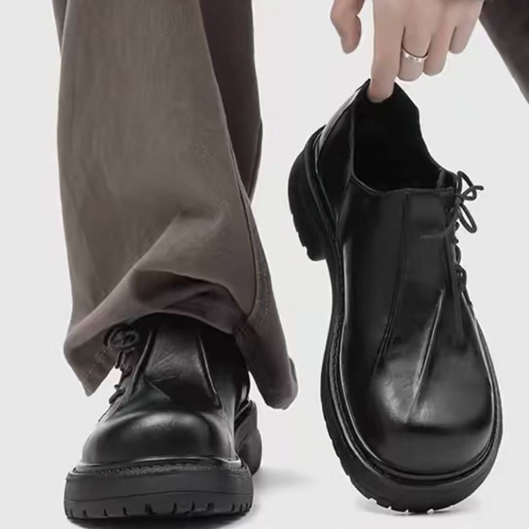 Pleated Square‑Toe Leather Dress Shoe
