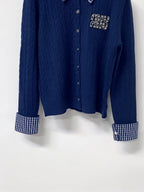 Scallop Neck Hollow Panel Rib Knit Top