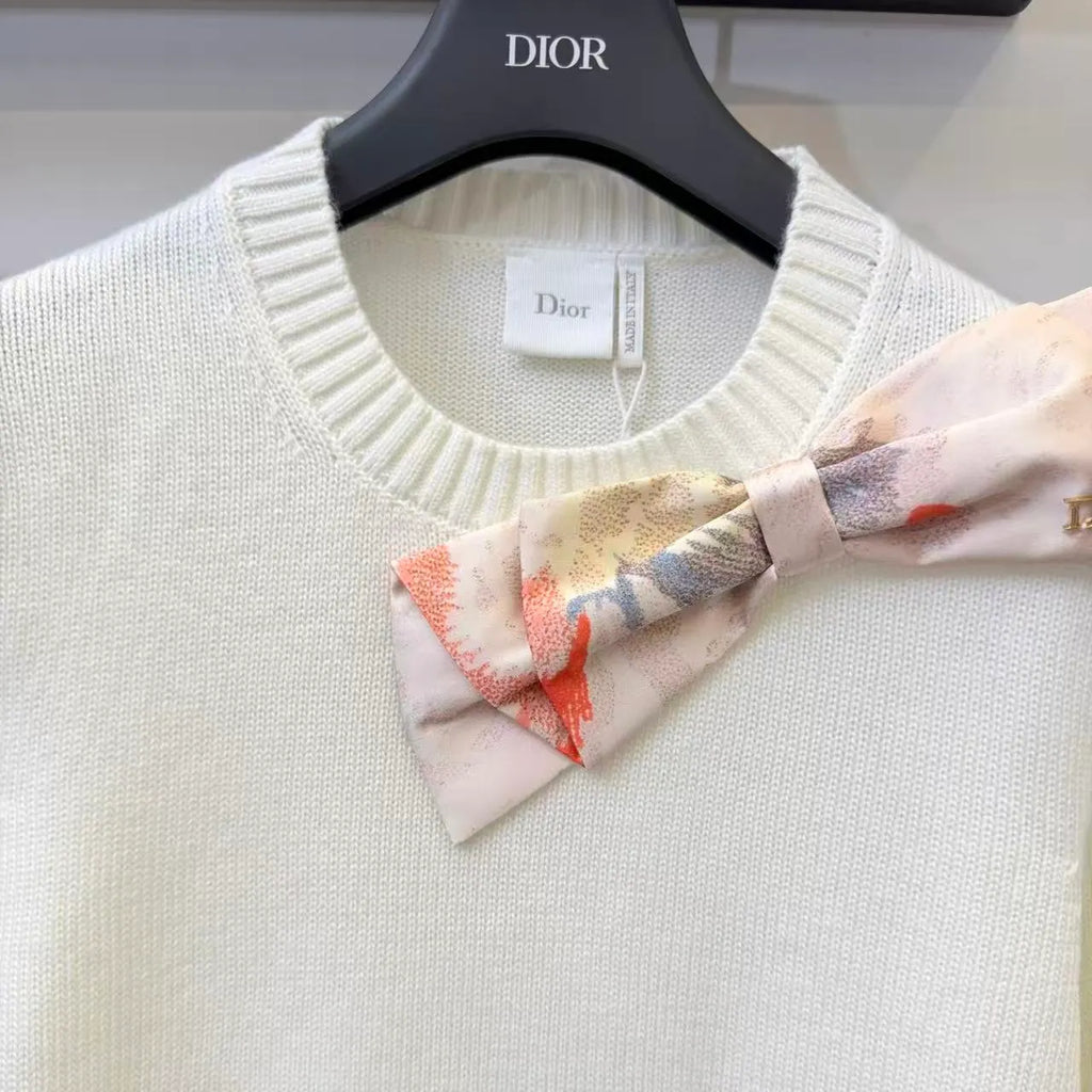 Houndstooth Bow Knit Long Sleeve