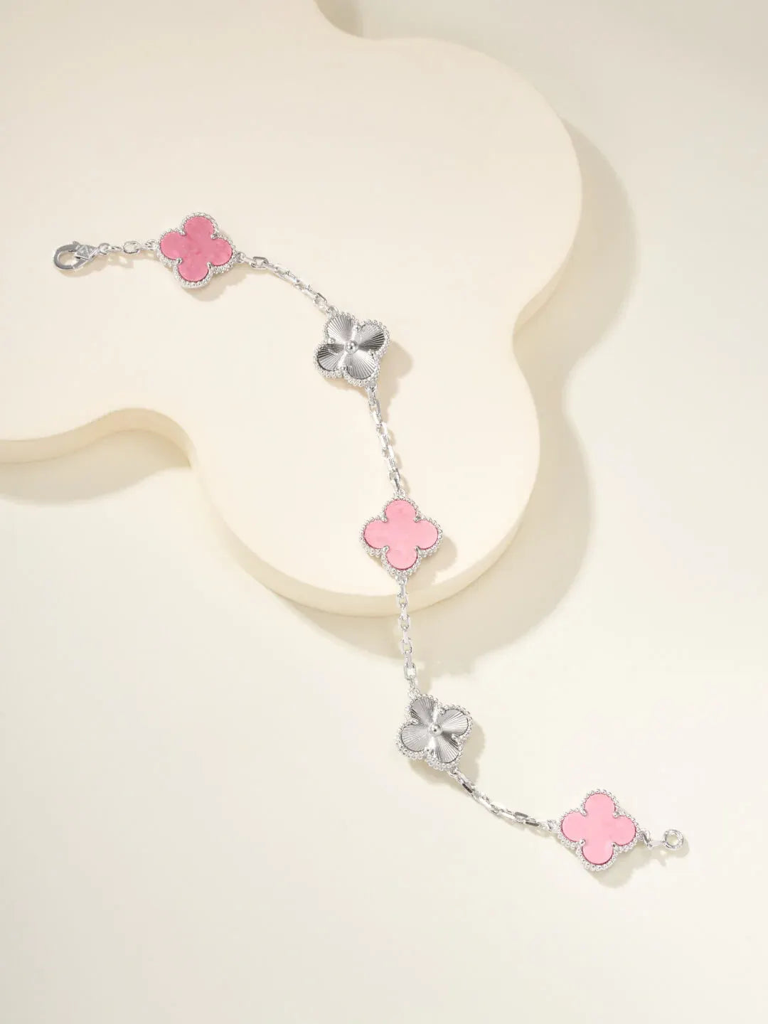 Trendy Pink Floral Link Bracelet