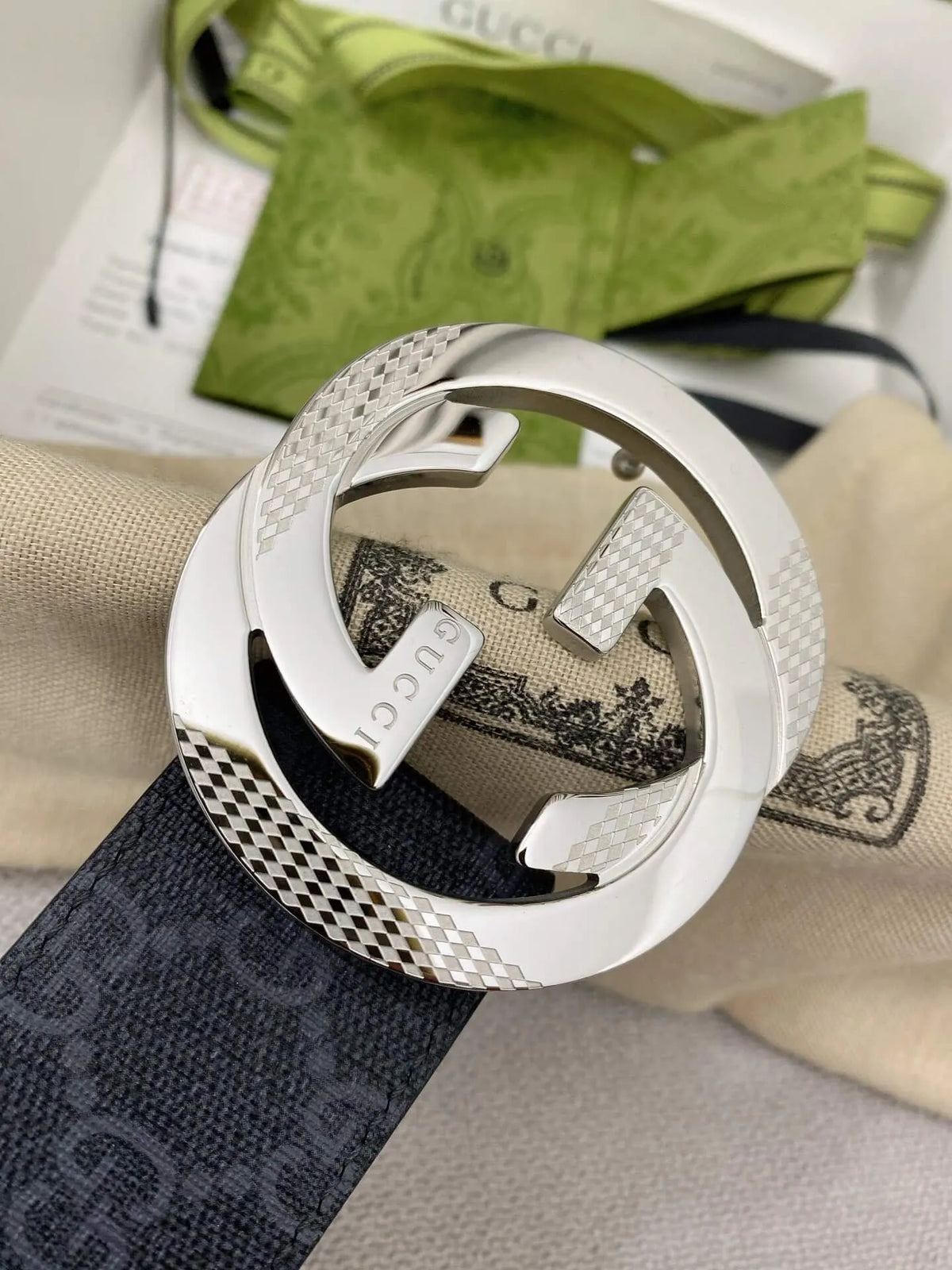 Retro Double G All-Over Print Leather Belt
