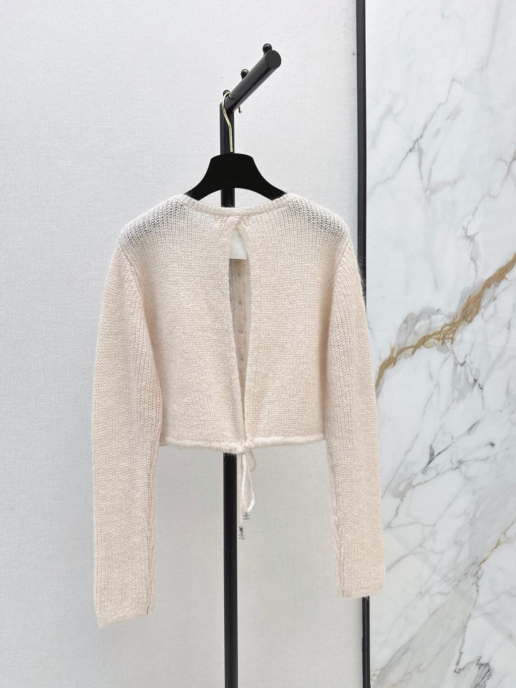 Cropped Drawstring Knit Cardigan
