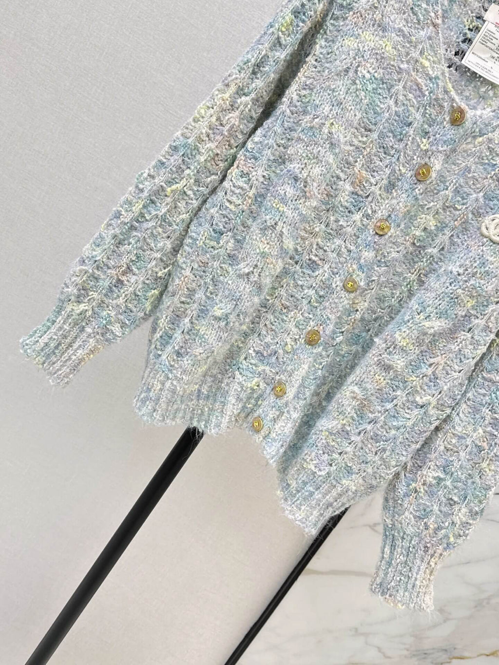 Multicolor Mohair V-neck Hollow Knit Cardigan