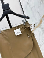 Brown Cropped Leather Jacket Skirt Set