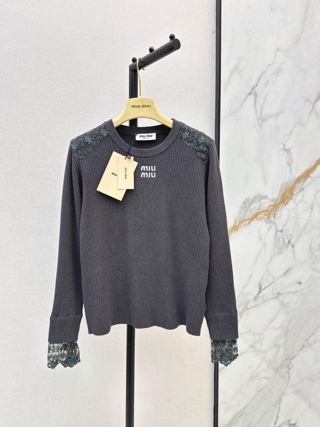 Lace Spliced Ribbed Long Sleeve
