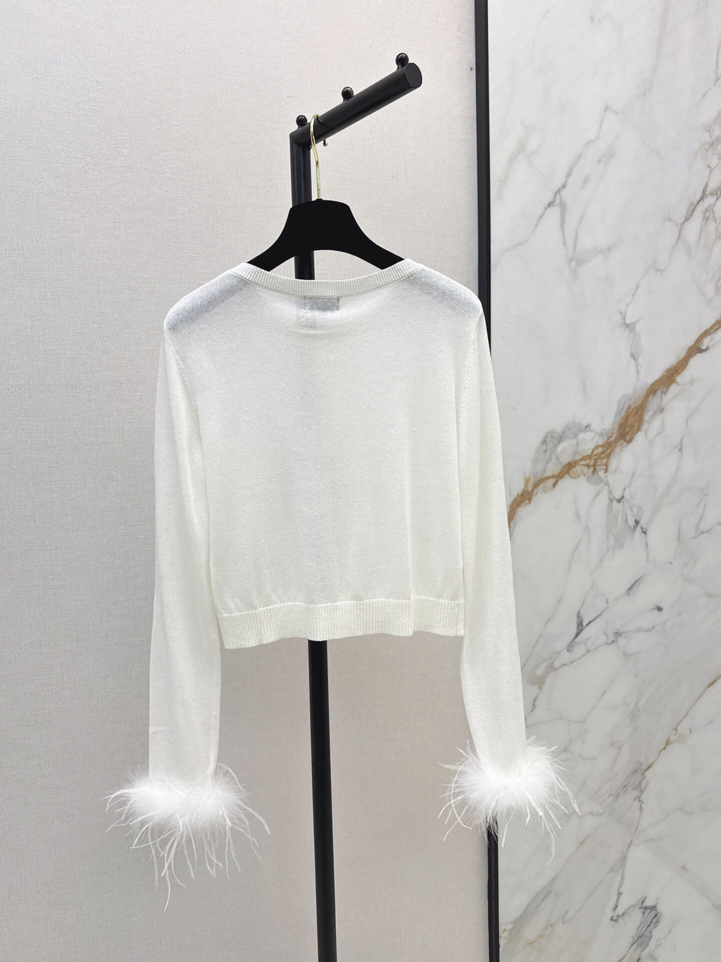 Feather Cuff Sheer Knit Cardigan