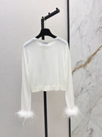 Feather Cuff Sheer Knit Cardigan