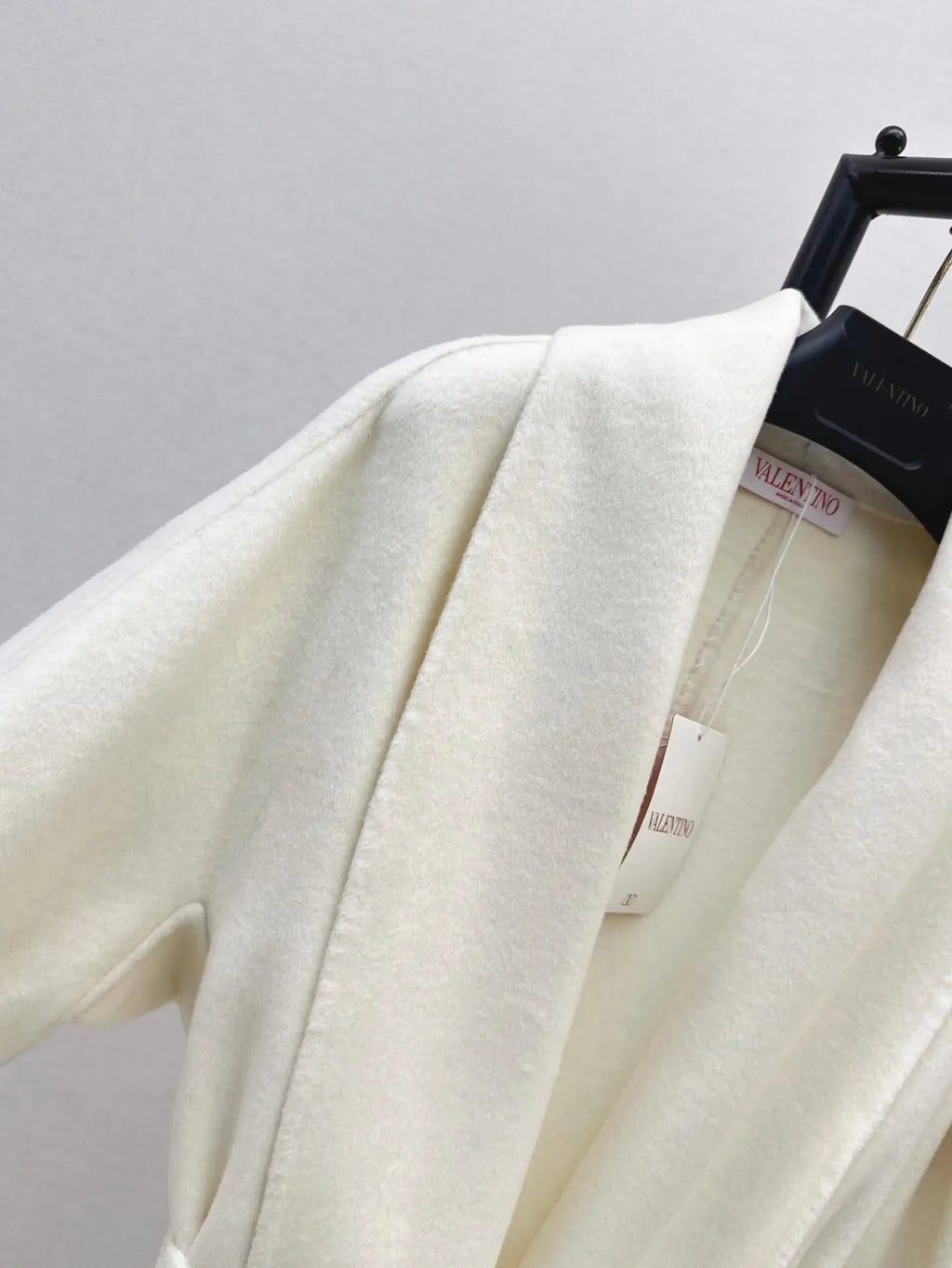 V Detail Belted Wool Long Coat