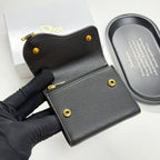 Black Grained Calfskin  Short Card Holder Wallet