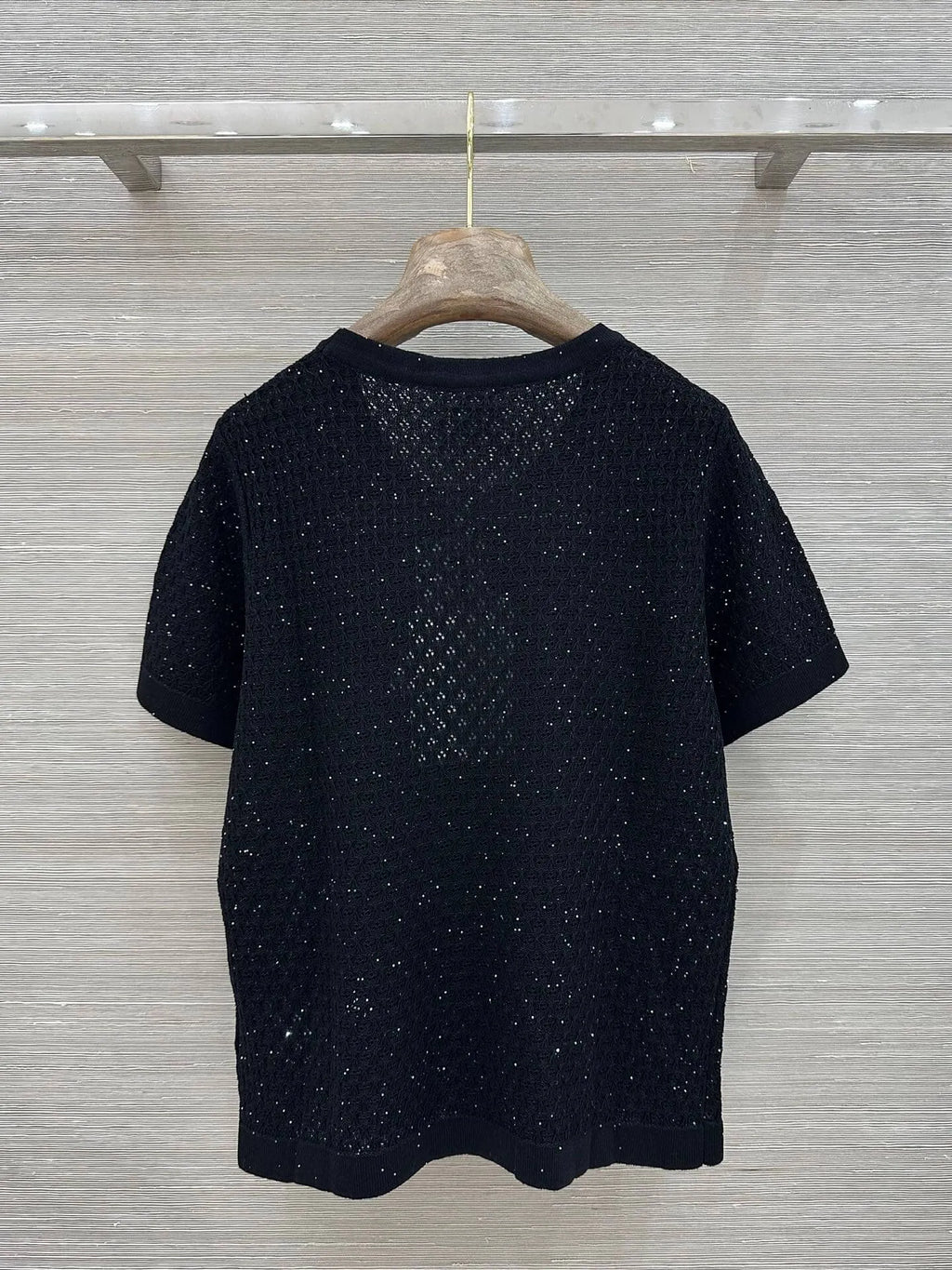 Floral Embroidered Bow Hollow Knit Short Sleeve