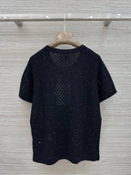 Floral Embroidered Bow Hollow Knit Short Sleeve