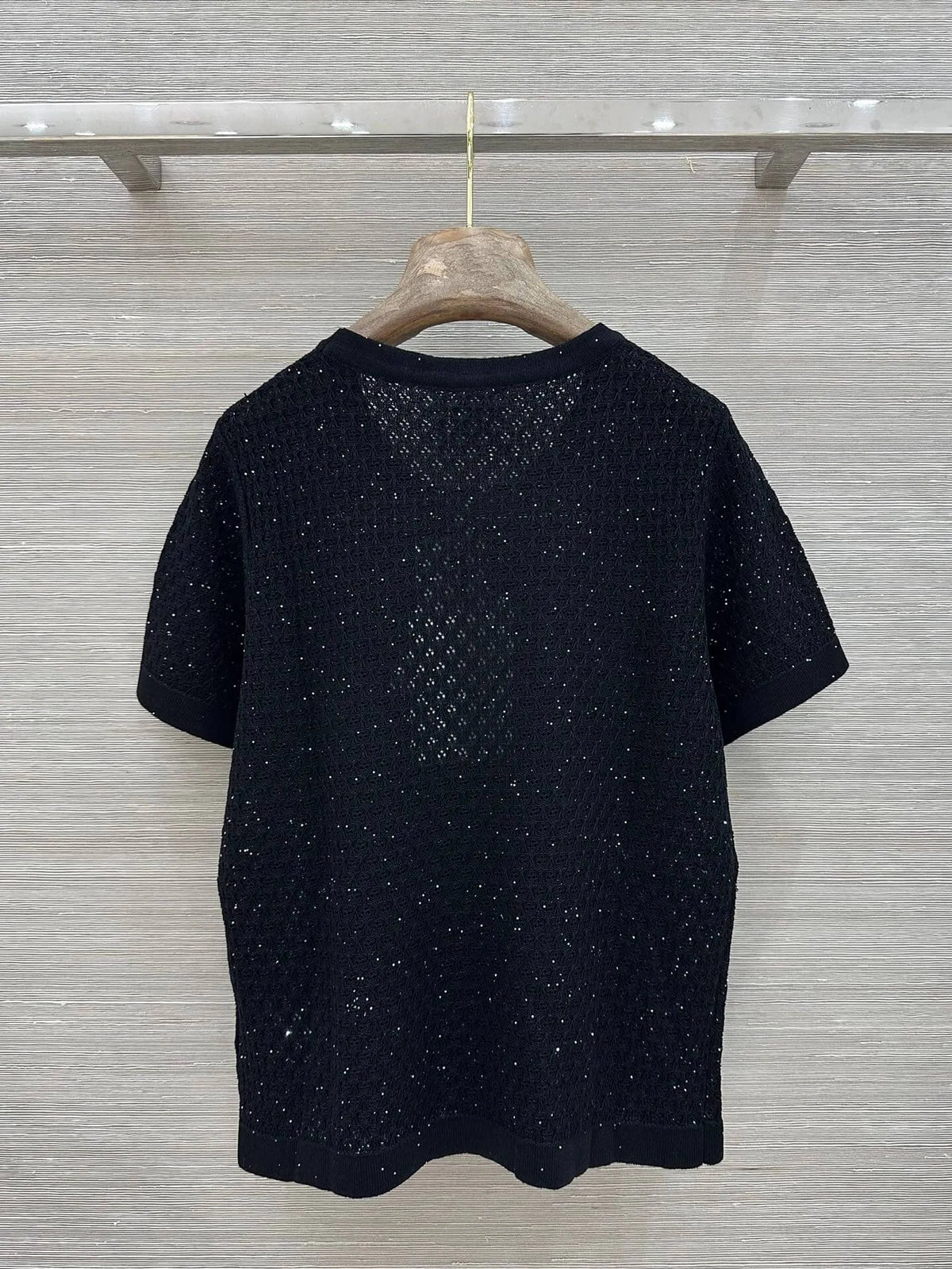 Floral Embroidered Bow Hollow Knit Short Sleeve