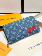 Cherry Monogram Denim Zip-Around Wallet