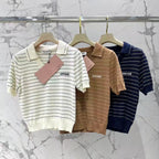Color-Block Stripe Polo Knit Top