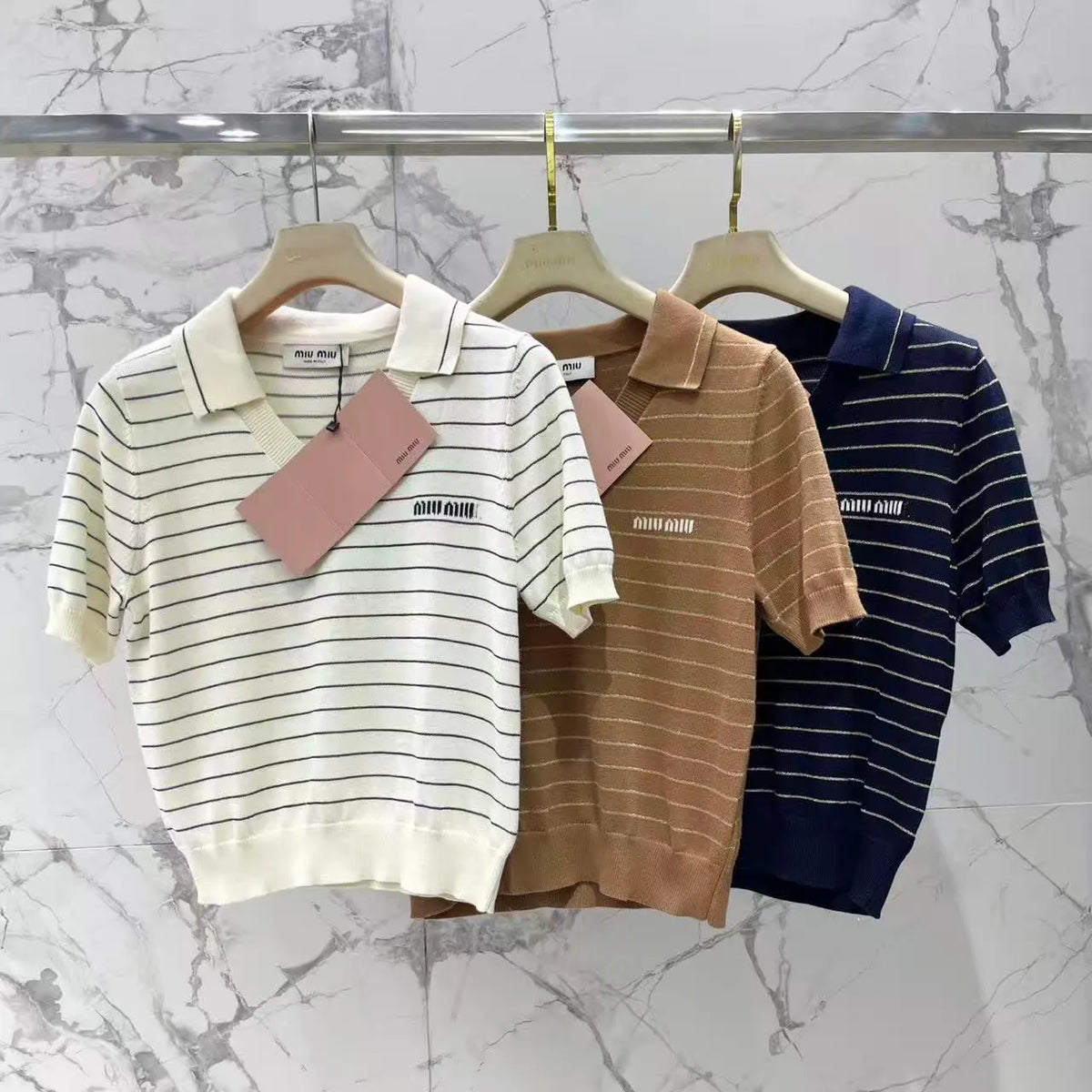 Color-Block Stripe Polo Knit Top