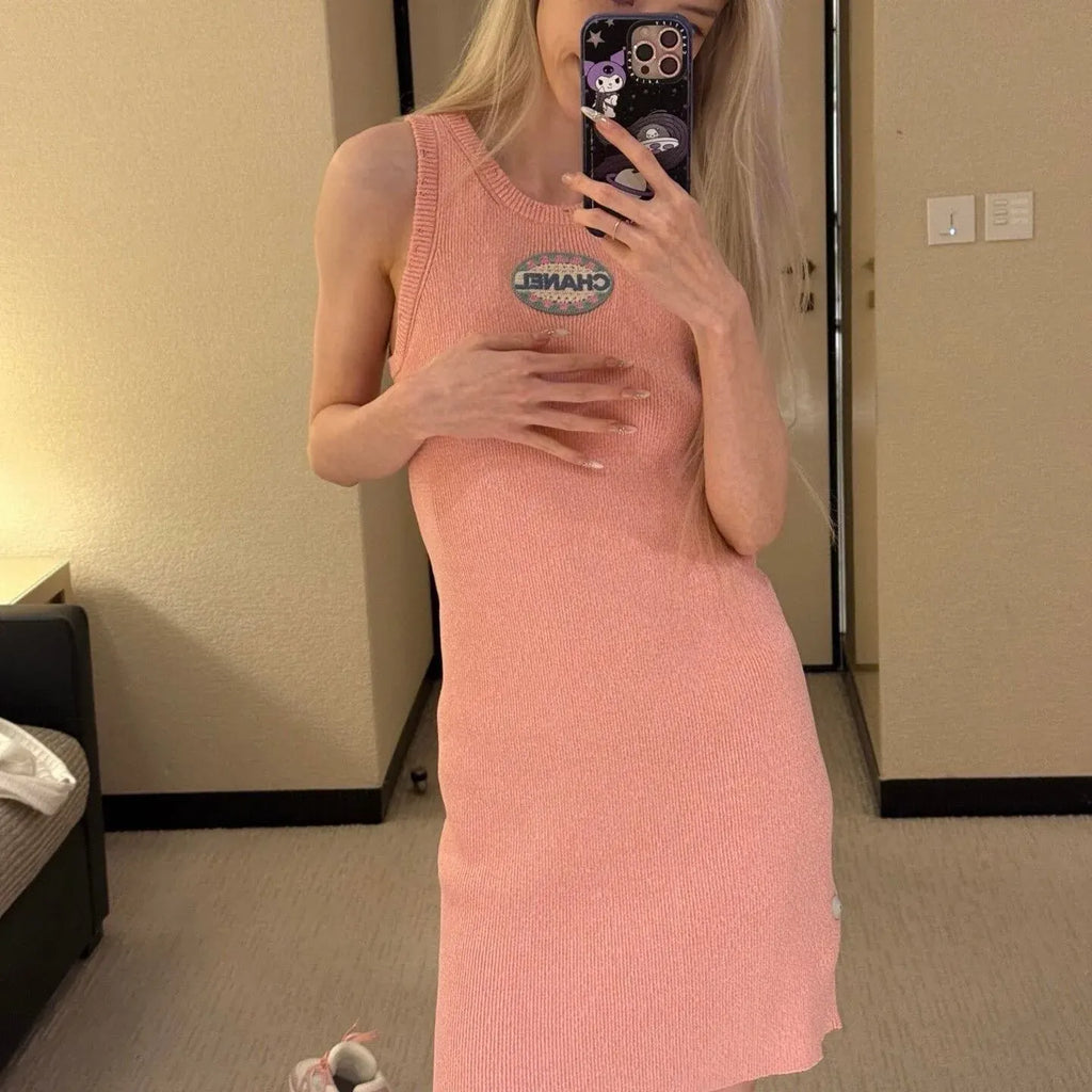 Candy Color Knitted Small Hole Cuff Dress