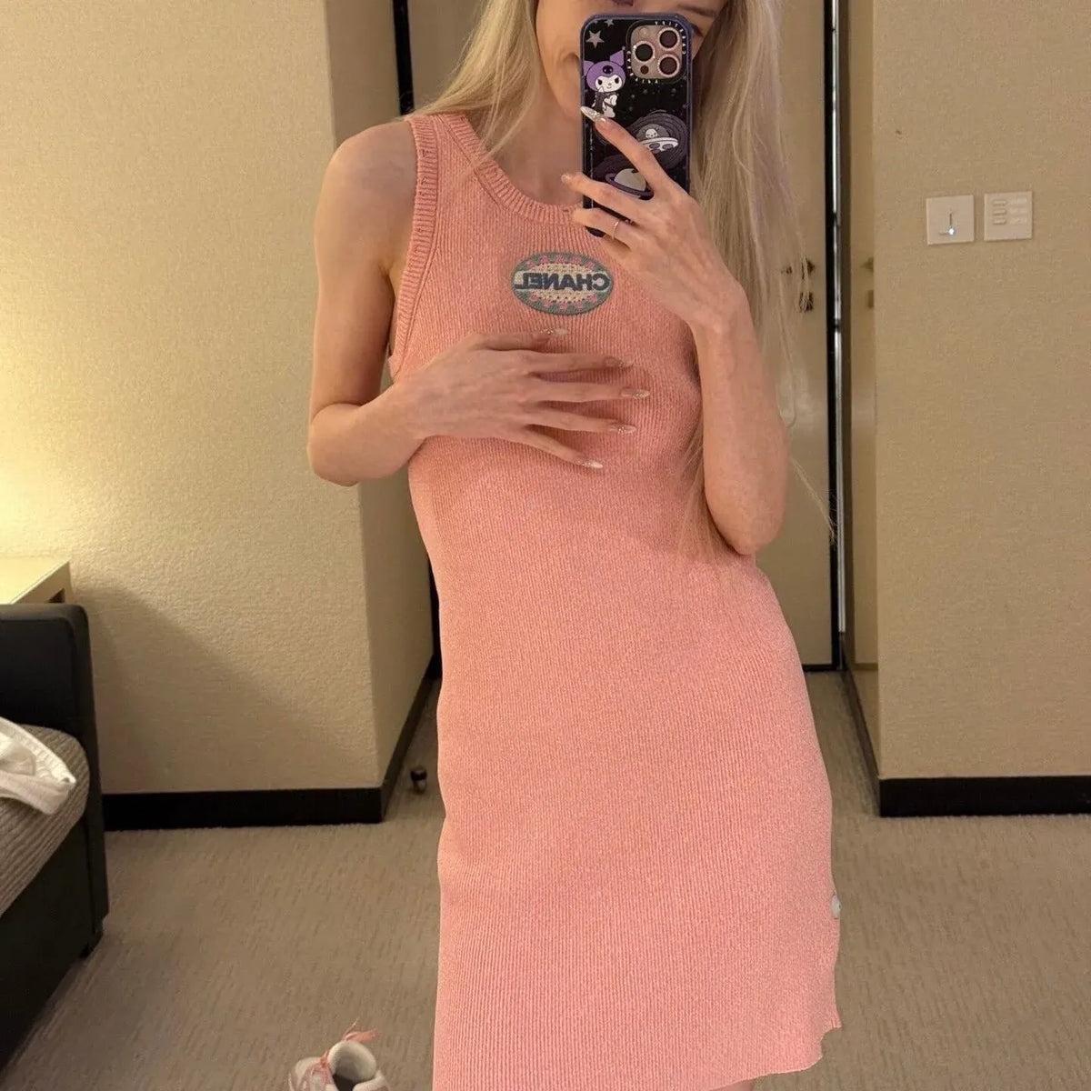 Candy Color Knitted Small Hole Cuff Dress