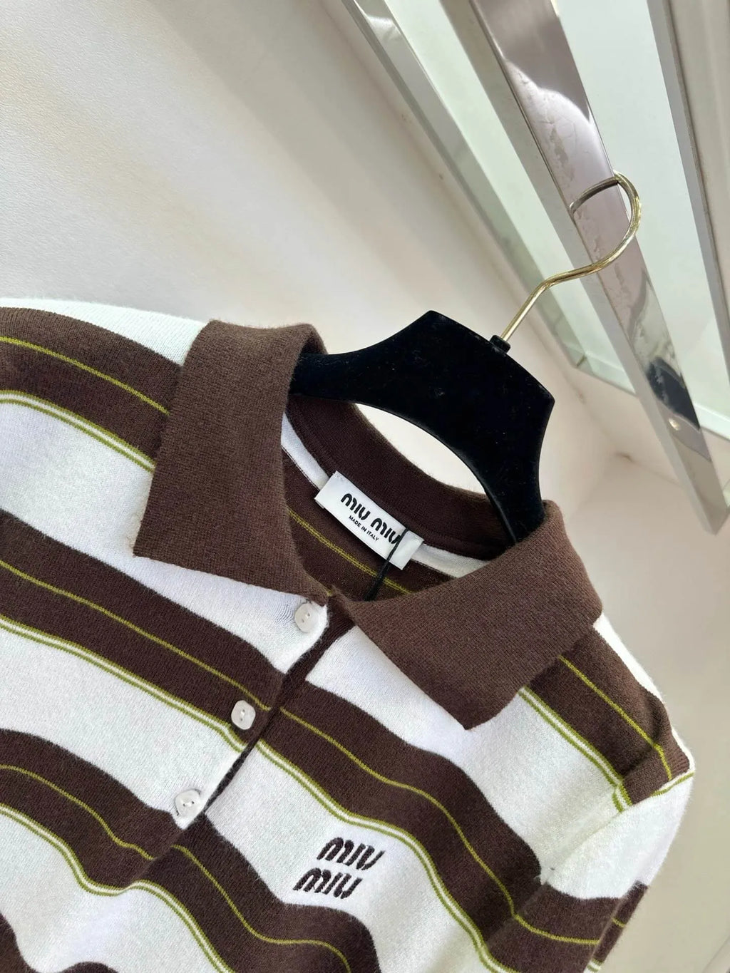 Vintage Contrast Stripe Knit Polo Top
