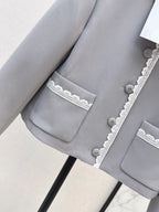 Grey Lace Trim Jacket and Skirt Set