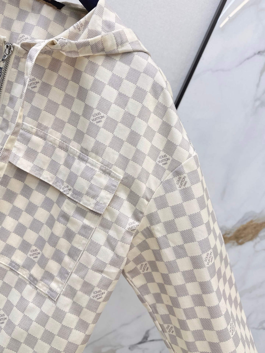 Checkered Hooded Jacket Wide Leg Pants Set