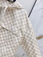Checkered Hooded Jacket Wide Leg Pants Set