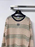 Scallop Neck Striped Hollow Knit Top