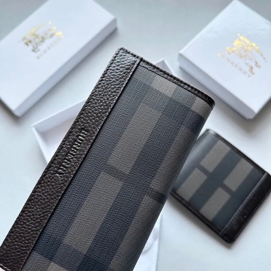 Checkered Leather-Trimmed Wallet