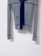 Nautical Tie Shawl Rib Knit Long Sleeve Top