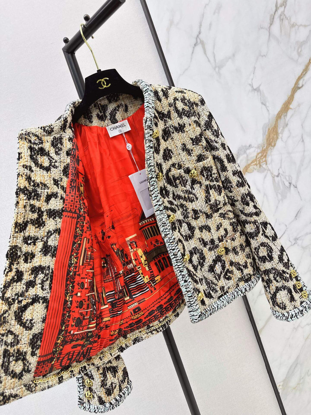 Leopard Tweed Jacket Skirt Set
