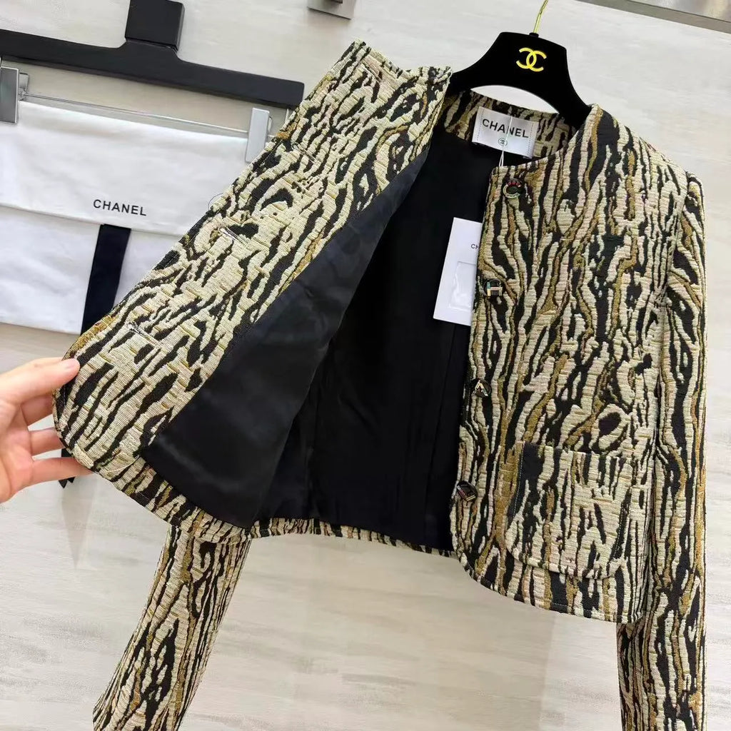 Woven Textured Leopard Short Jacket
