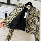 Woven Textured Leopard Short Jacket