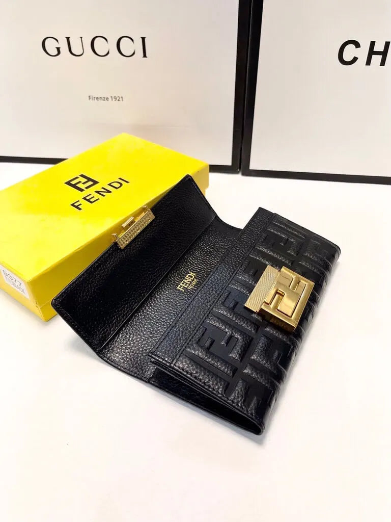 Embossed Metal Buckle Long Flap Wallet