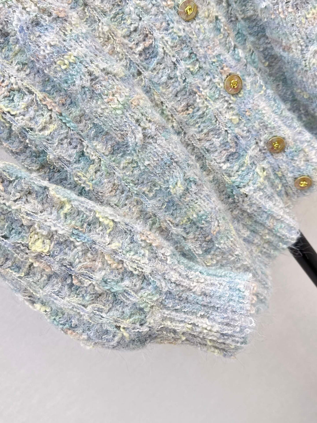 Multicolor Mohair V-neck Hollow Knit Cardigan