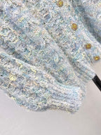 Multicolor Mohair V-neck Hollow Knit Cardigan